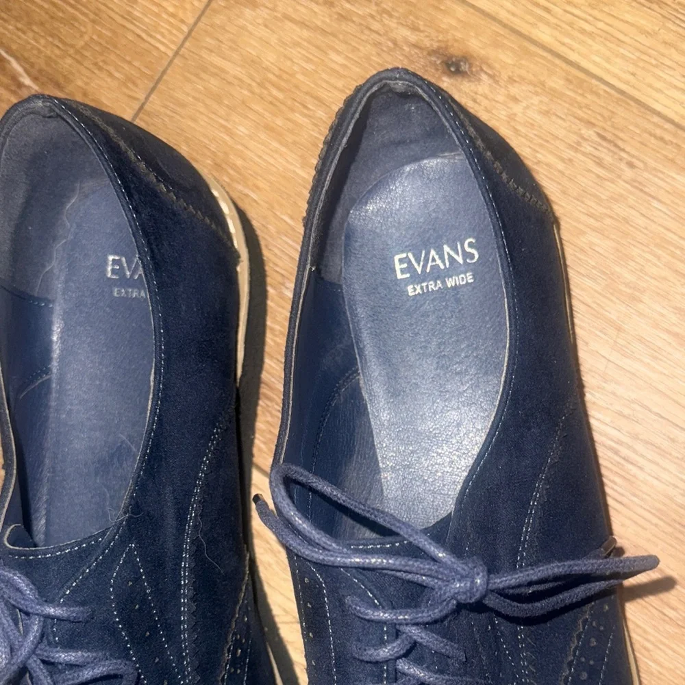 Evans Extra Wide Greer Brogue Men's Blue Faux Suede Oxfords Size 11